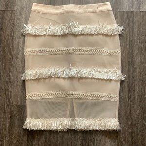 Cream mesh skirt with fringe